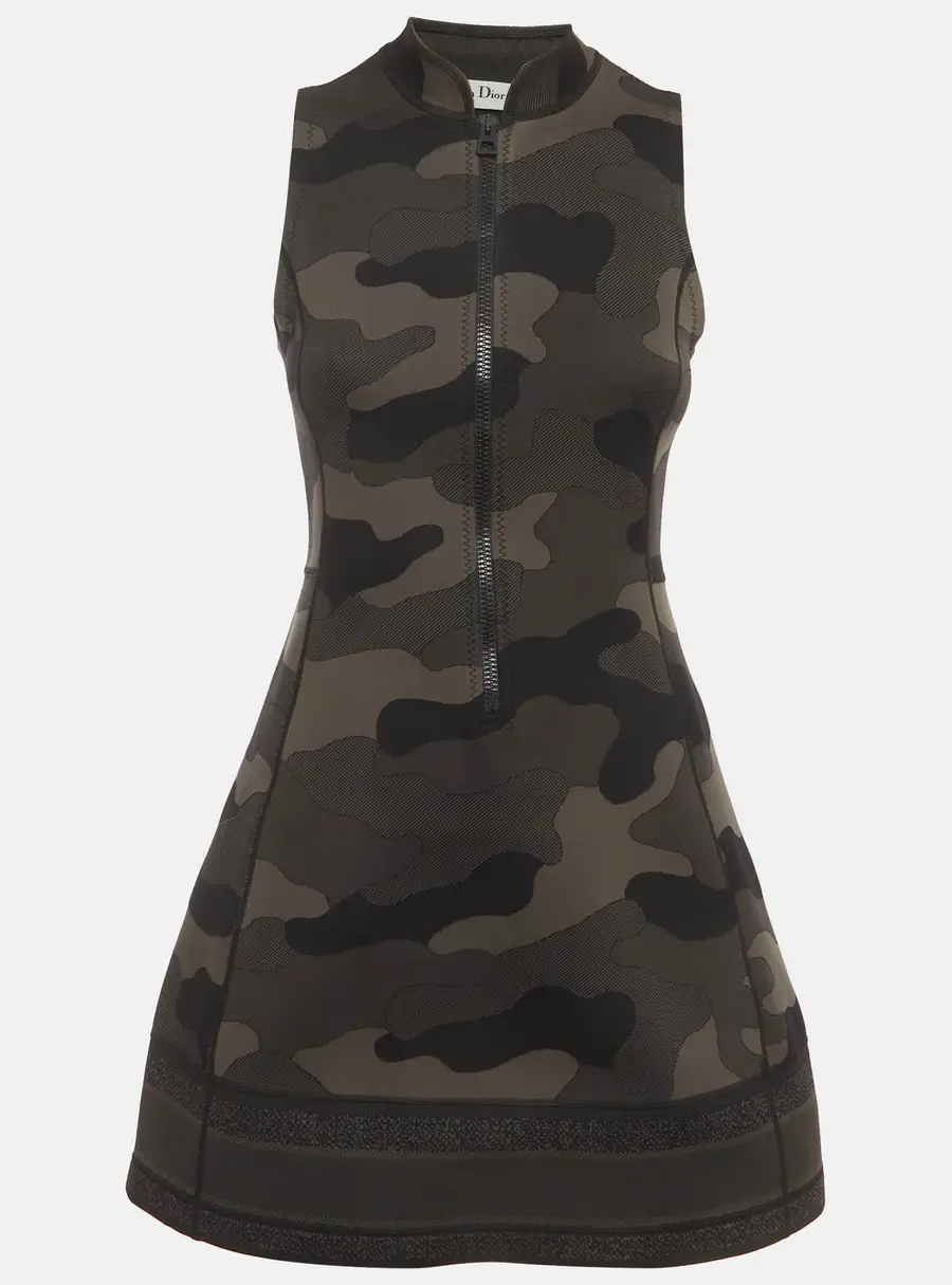 Christian Dior Green Nylon High Neck Mini Dress S