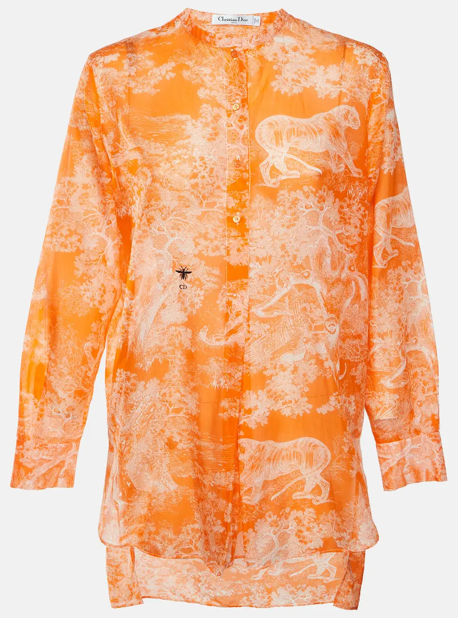 Christian Dior Orange Toile de Jouy Print Muslin Sheer Tunic M