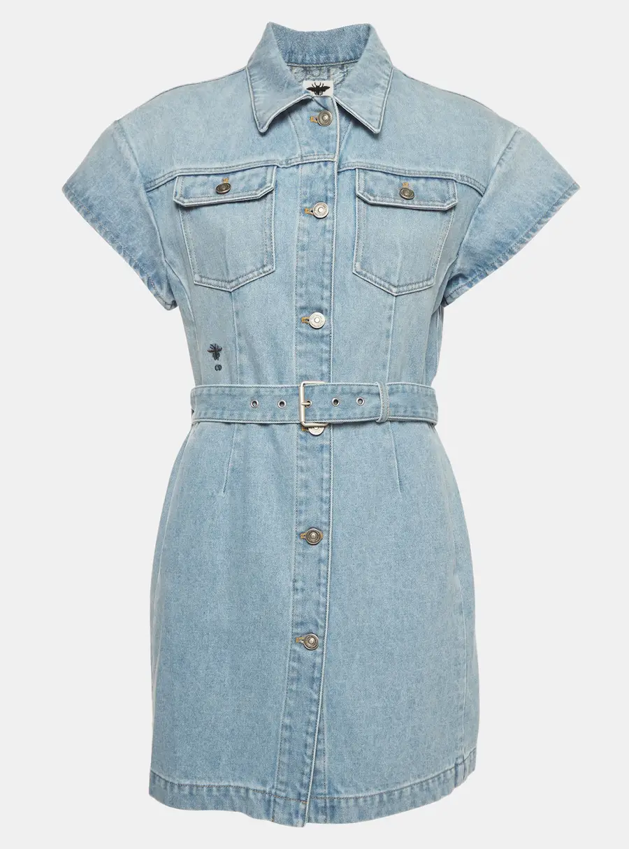 Christian Dior Blue Logo Embroidered Denim Shirt Dress L