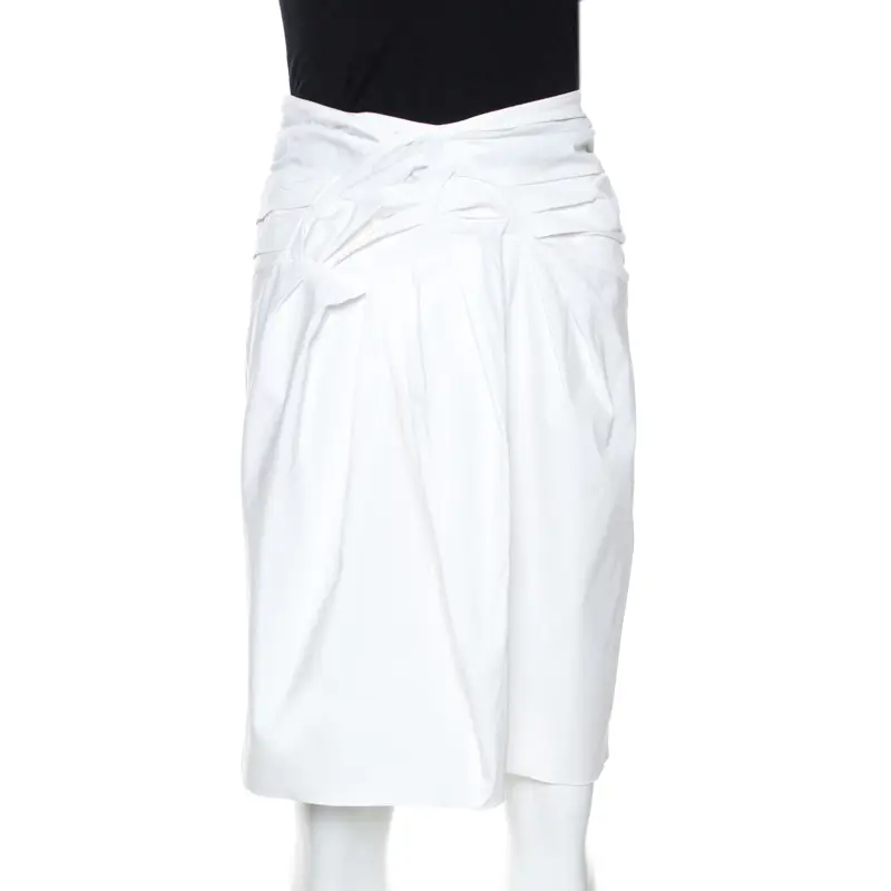 Christian Dior Boutique White Cotton Bow Detail Skirt S
