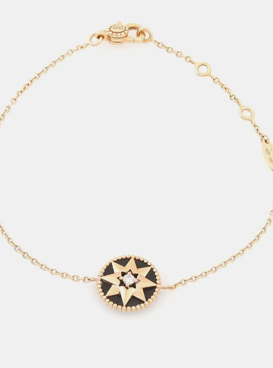 Christian Dior 18k Rose Gold Diamond Onyx Rose de Vent Bracelet