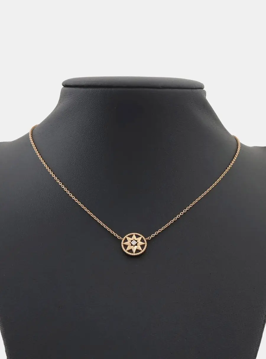 Christian Dior 18k Rose Gold Diamond Onyx Rose de Vent Necklace