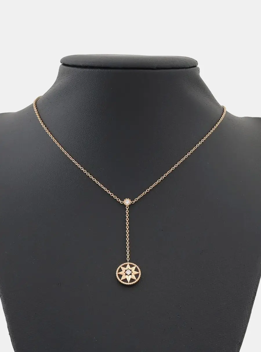 Christian Dior 18k Rose Gold Diamond Onyx Rose de Vent Necklace