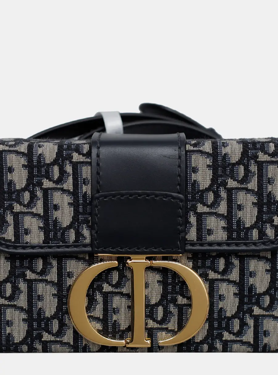 Christian Dior Montaigne Box 30 Navy Blue Oblique Canvas Leather Crossbody Bag