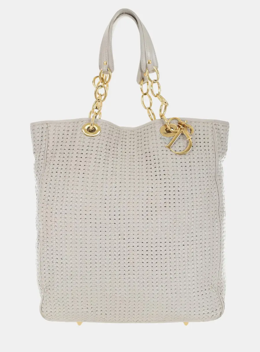 Dior Soft Lady Large White Woven Leather Shopping Tote Bag