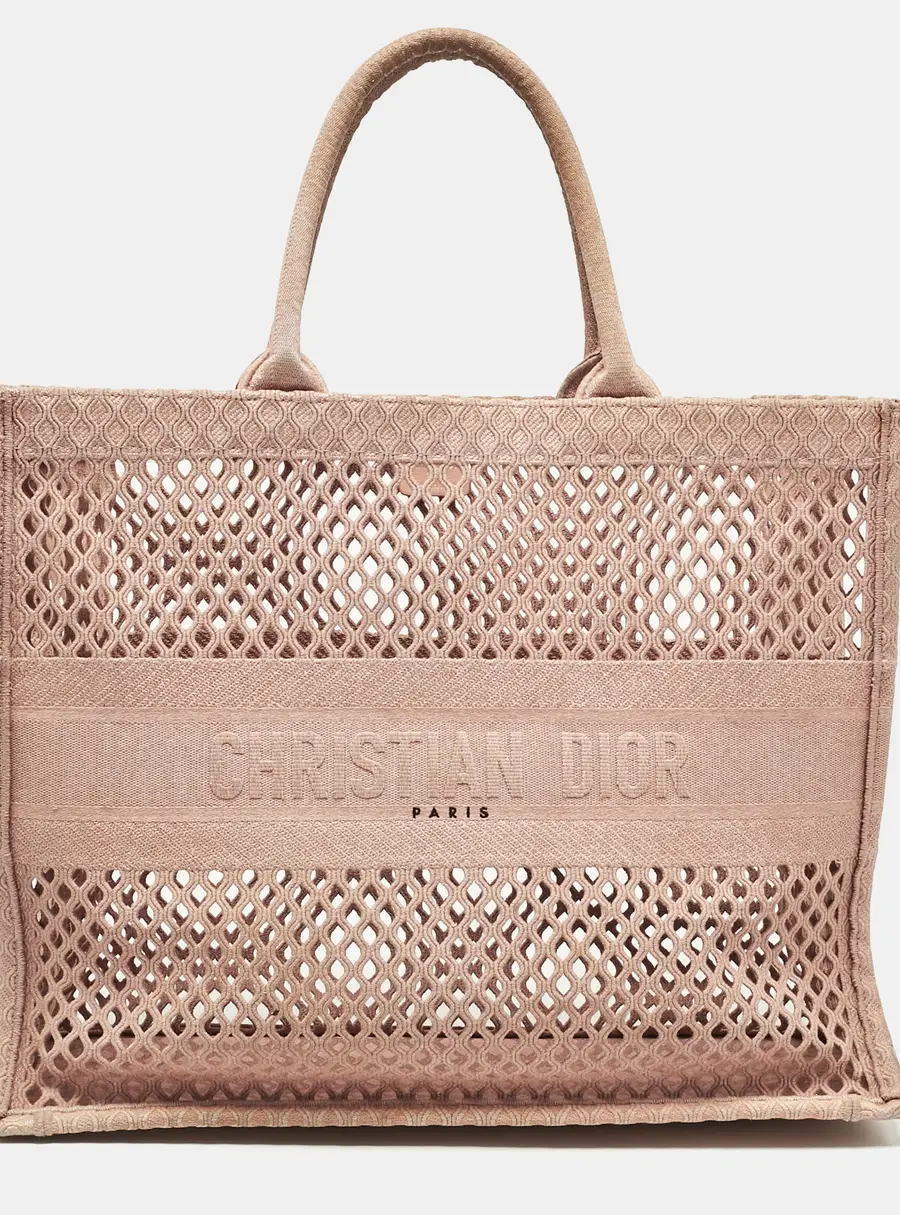Dior Old Rose Mesh Embroidered Canvas Large Book Tote