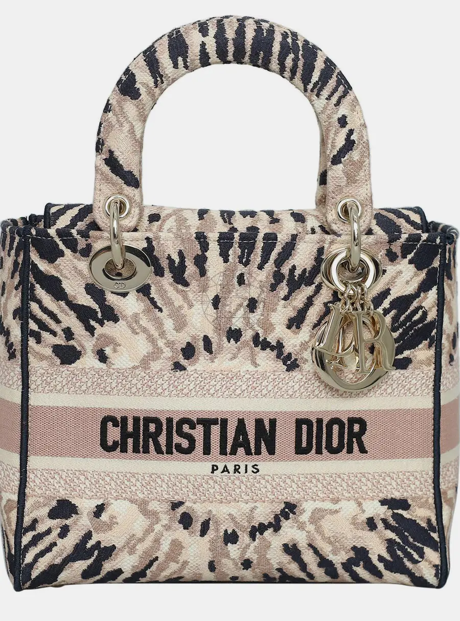 Christian Dior Lady D-Lite Medium Multicolor Embroidery Canvas Top Handle Bag