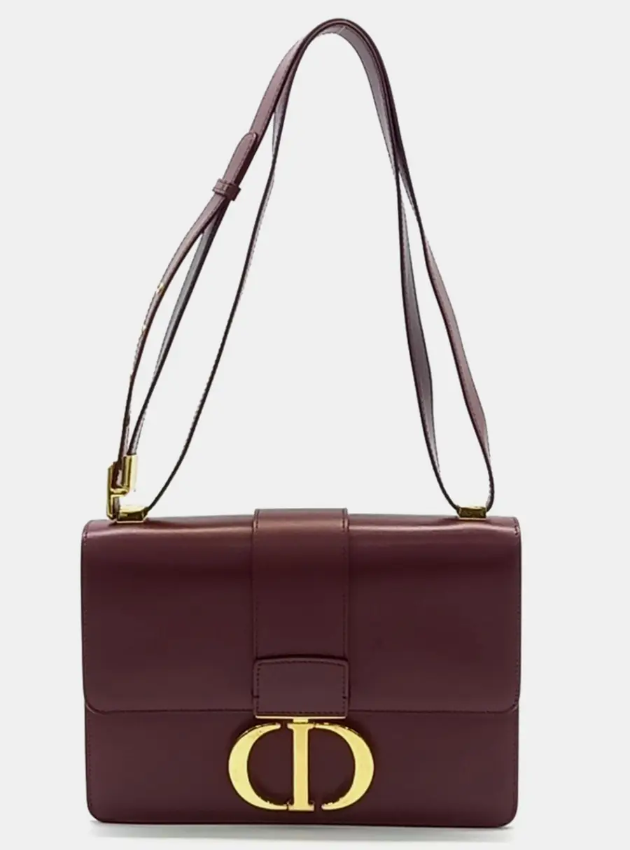 Christian Dior 30 Montaigne Burgundy Smooth Calfskin Leather Flap Bag