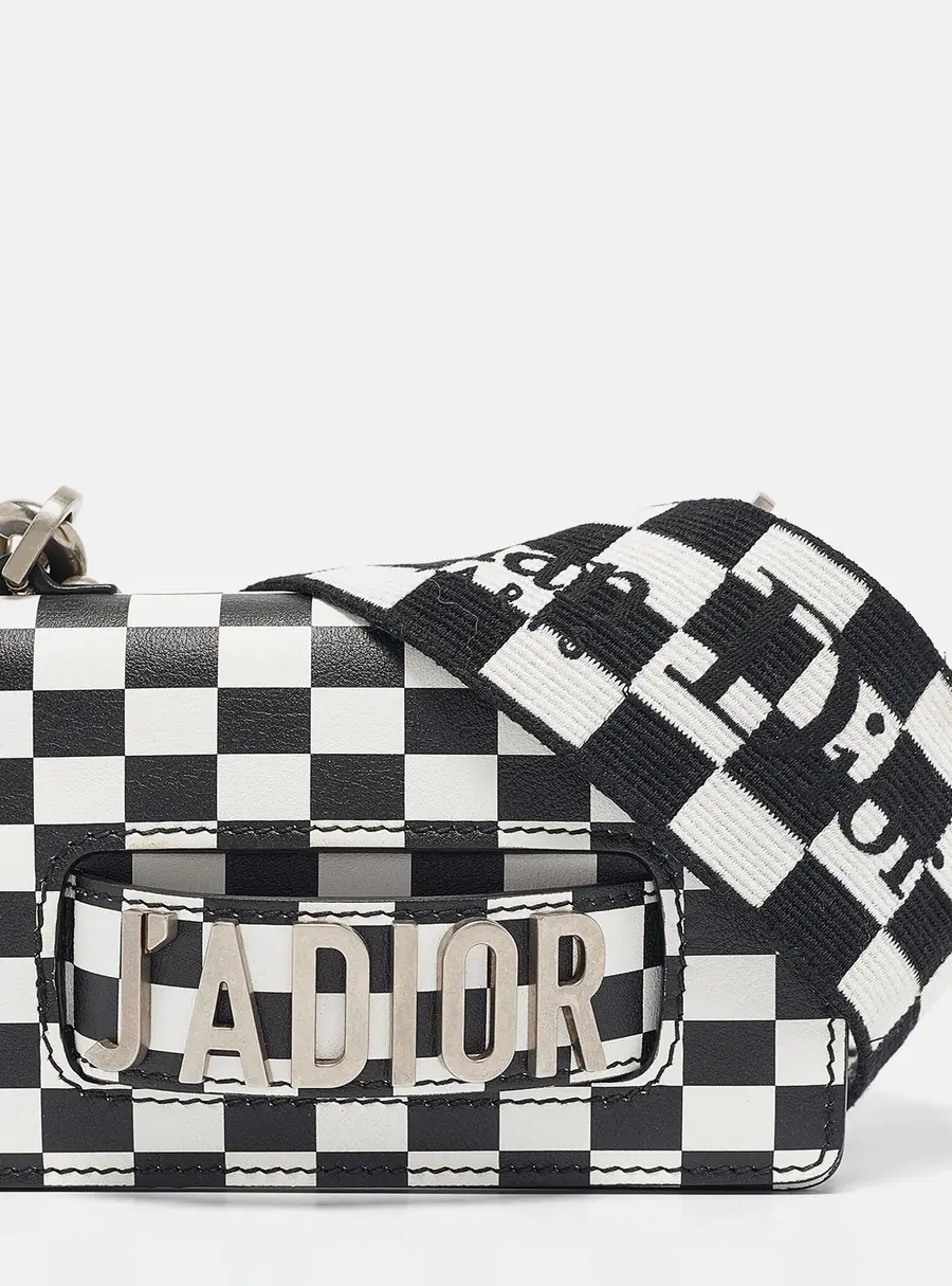 Dior Black/White Leather Mini Checkered J'Adior Crossbody Bag