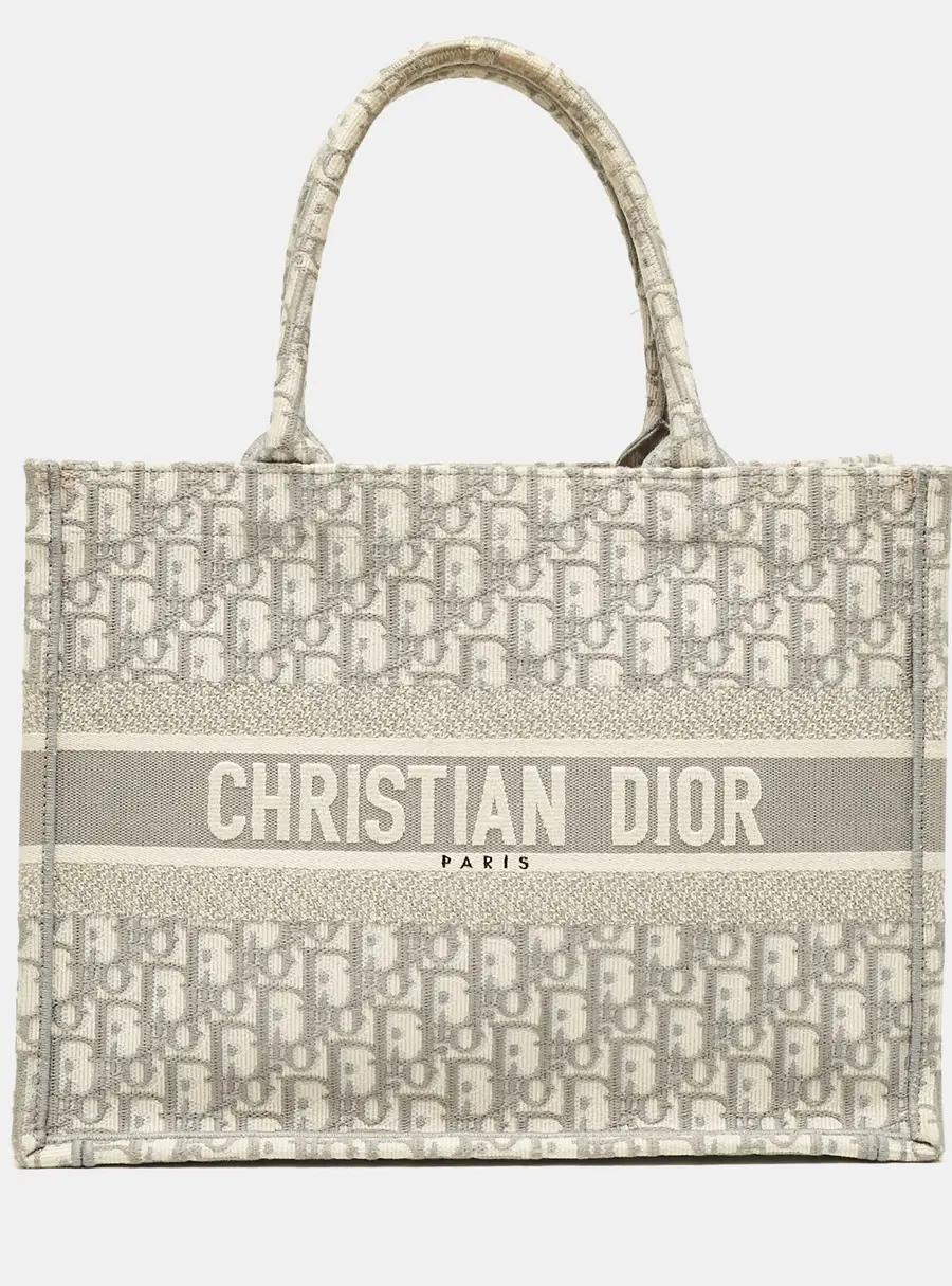 Dior Grey Oblique Embroidered Canvas Medium Book Tote