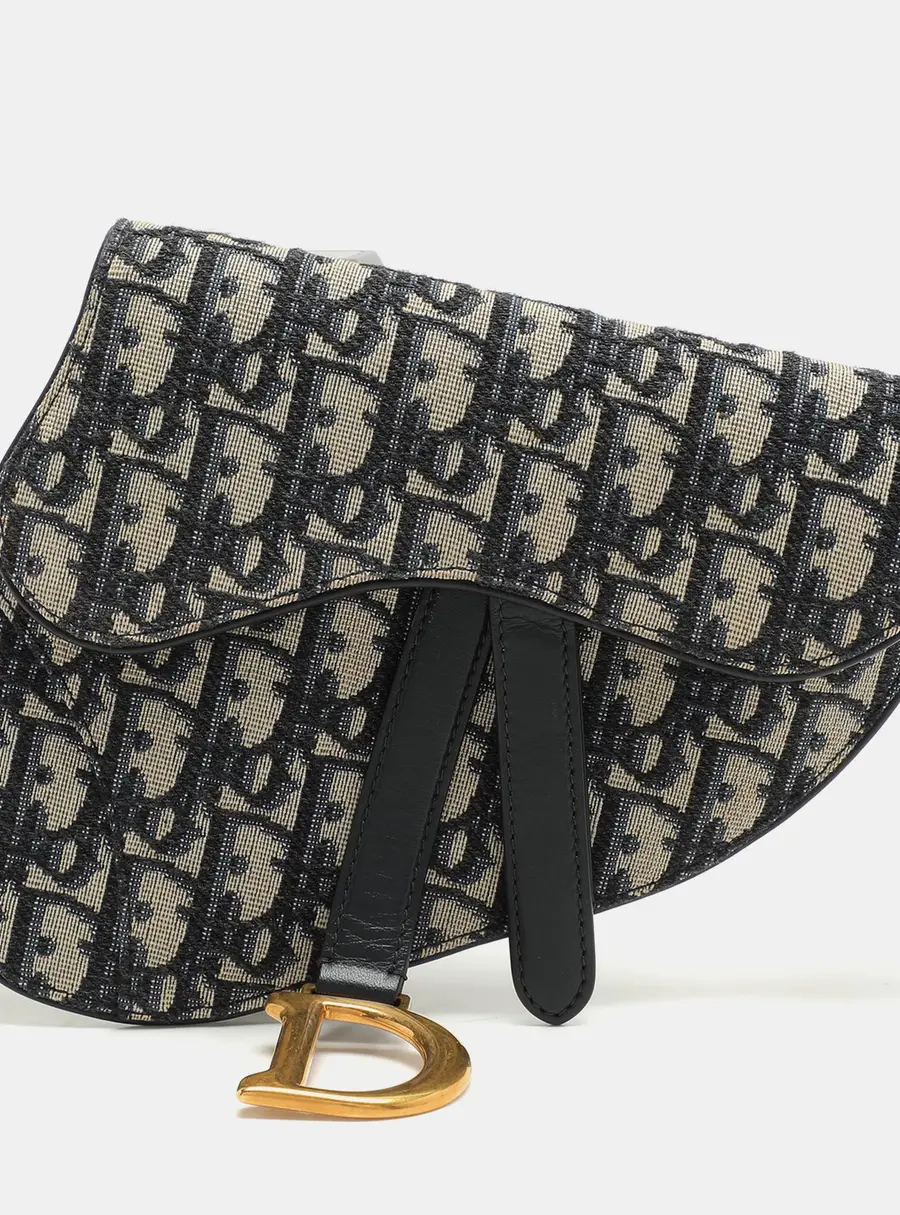 Dior Blue/Black Oblique Canvas and Leather Saddle Belt Bag