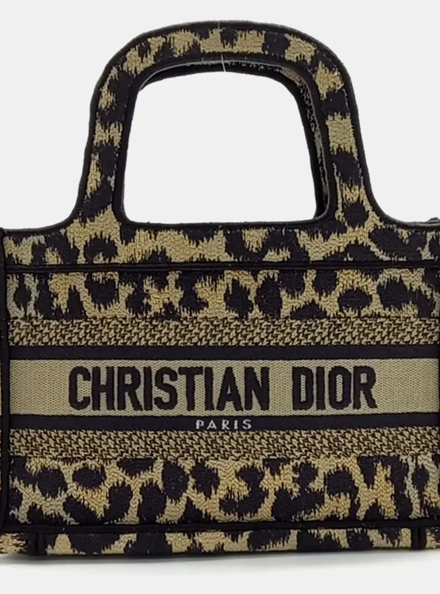 Christian Dior Book Tote Mini Beige Black Mizza Embroidered Canvas Top Handle Bag