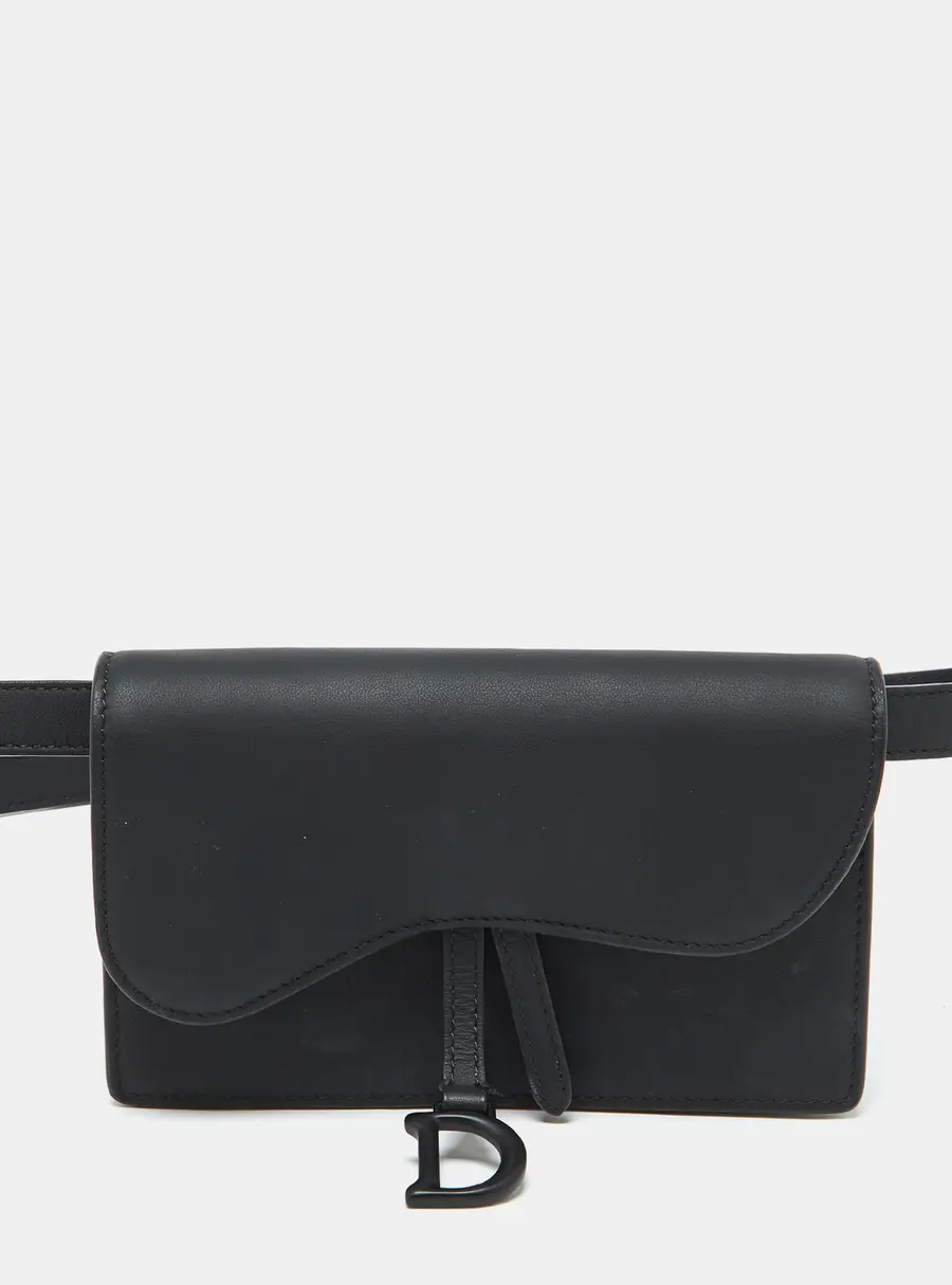 Dior Black Leather Saddle Flap Belt Bag