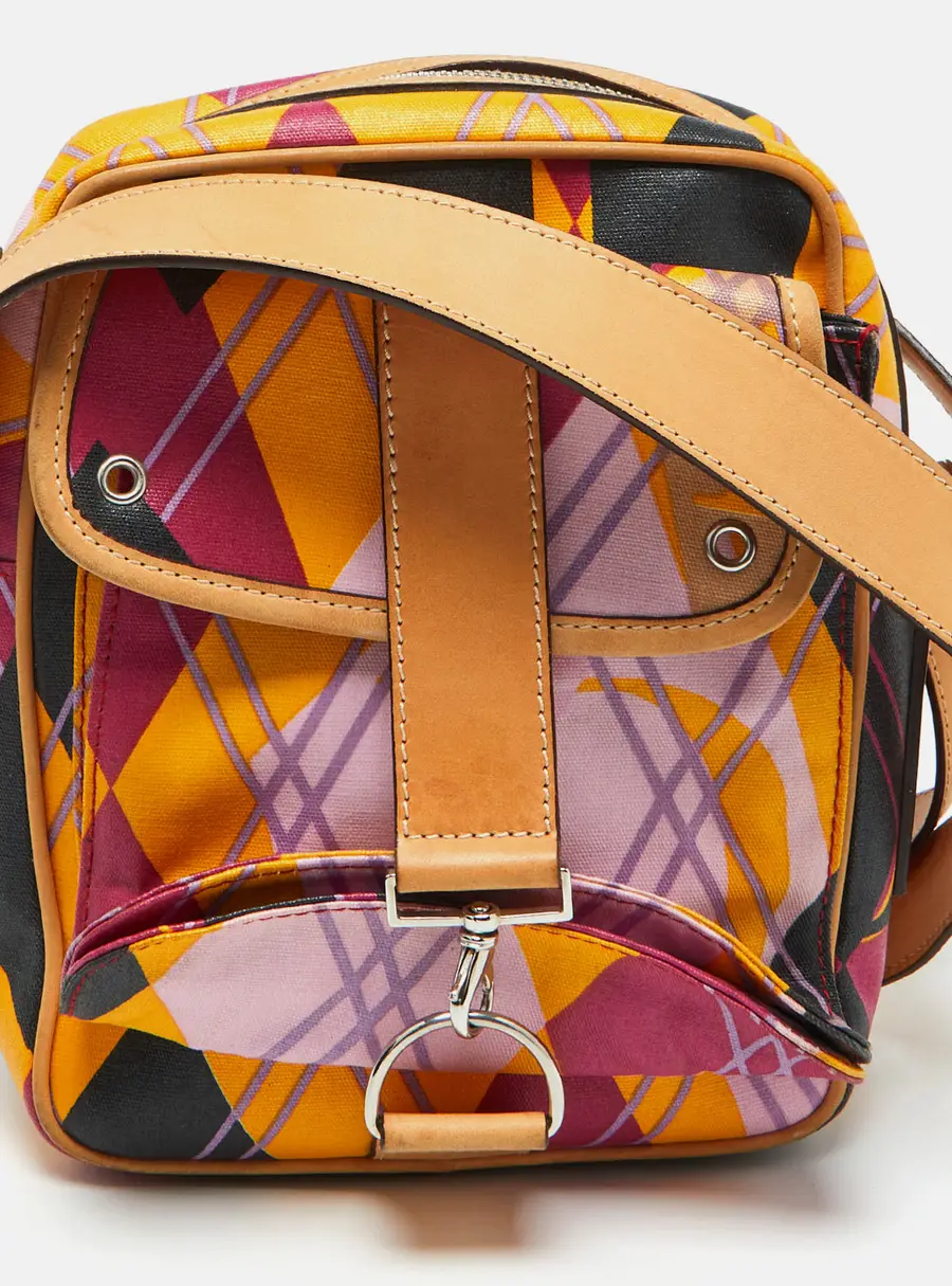 Dior Multicolor Graphic Printed Fabric and Leather Shoulder Bag