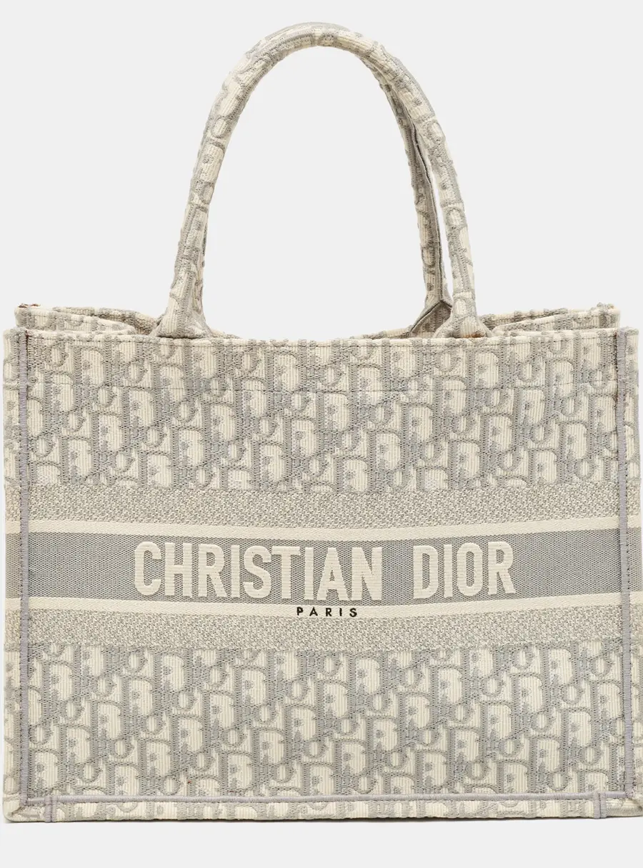 Dior Grey Oblique Embroidered Canvas Medium Book Tote