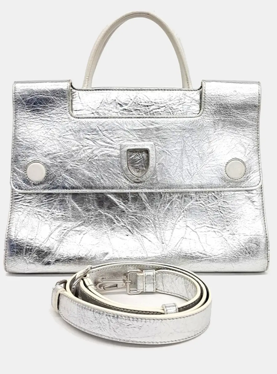 Dior Silver Laminated Leather Medium Diorever Bag
