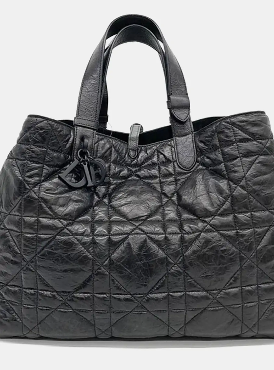 Dior Toujours Large Black Leather Top Handle Bag
