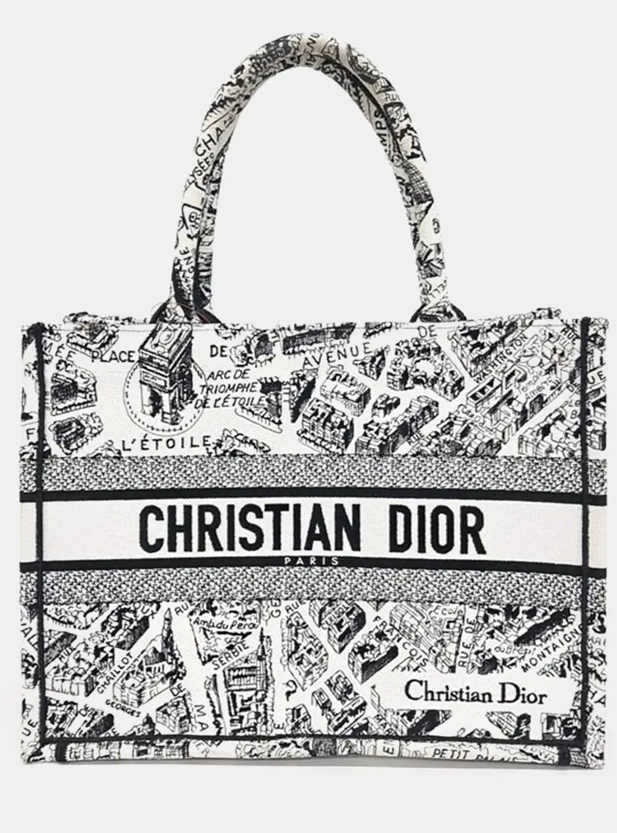 Christian Dior Book Tote 36 Black Canvas Top Handle Bag