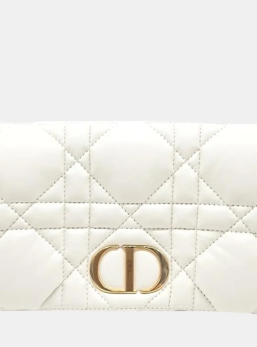 Christian Dior Caro Small White Leather Wallet On Chain Bag