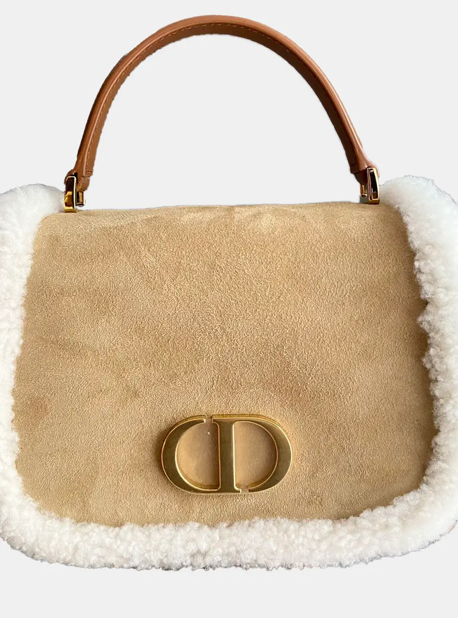 Dior Montaigne 30 Beige Suede White Shearling Shoulder Bag