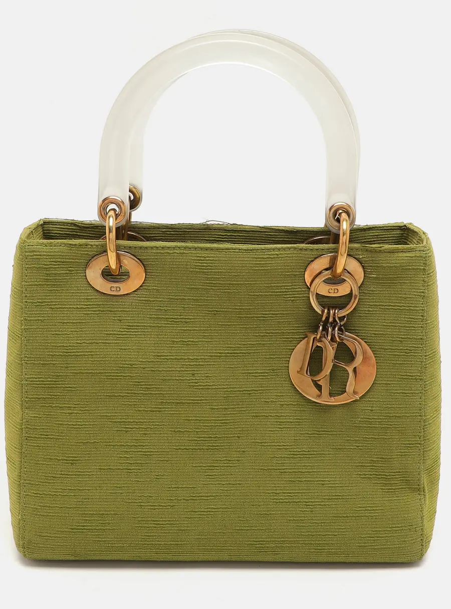 Dior Green Fabric Medium Vintage Lady Dior Tote