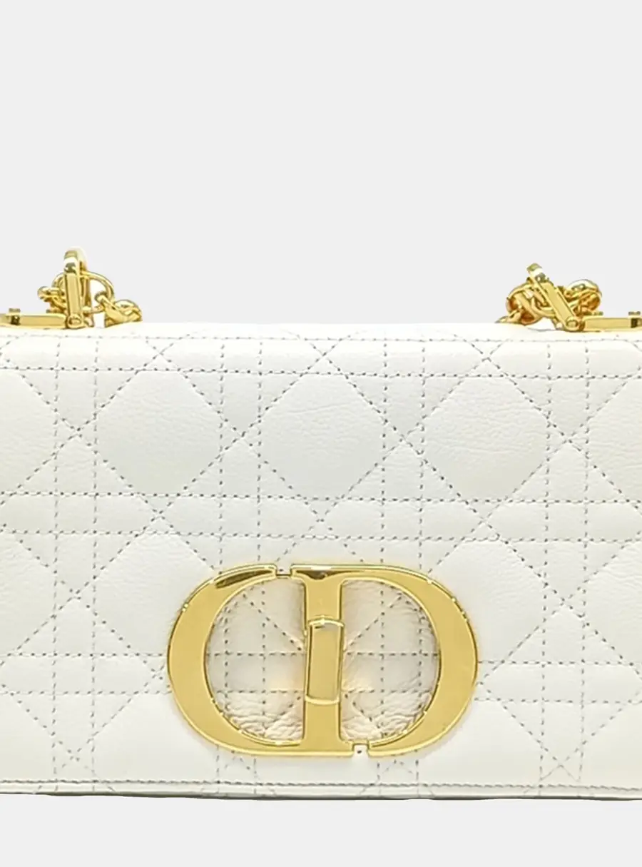 Dior Caro Small White Quilted Leather Shoulder Bag