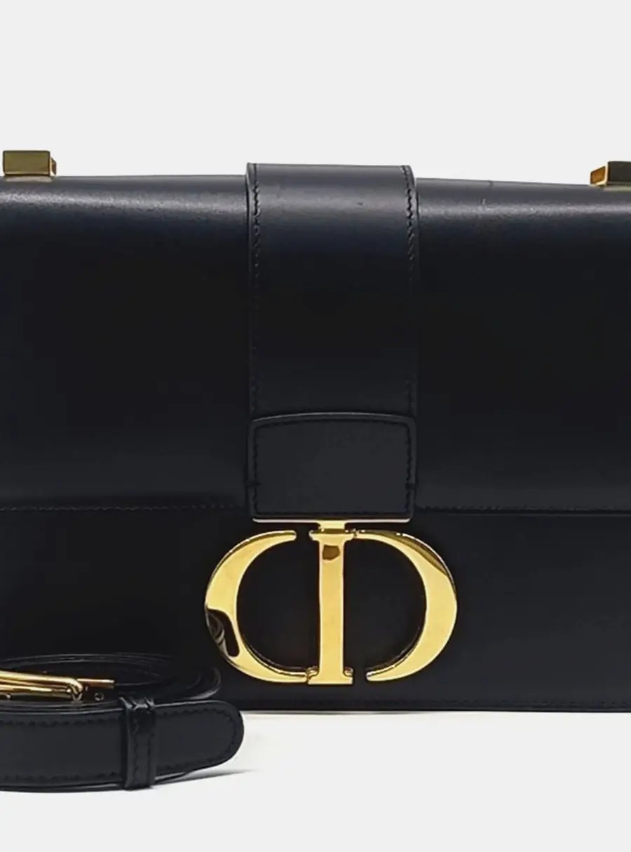 Dior 30 Montaigne Medium Black Box Calfskin Leather Shoulder Bag