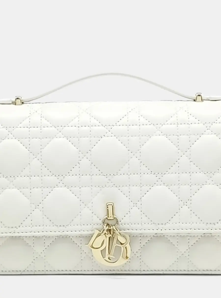 Dior Miss Dior White Cannage Quilted Leather Top Handle Bag