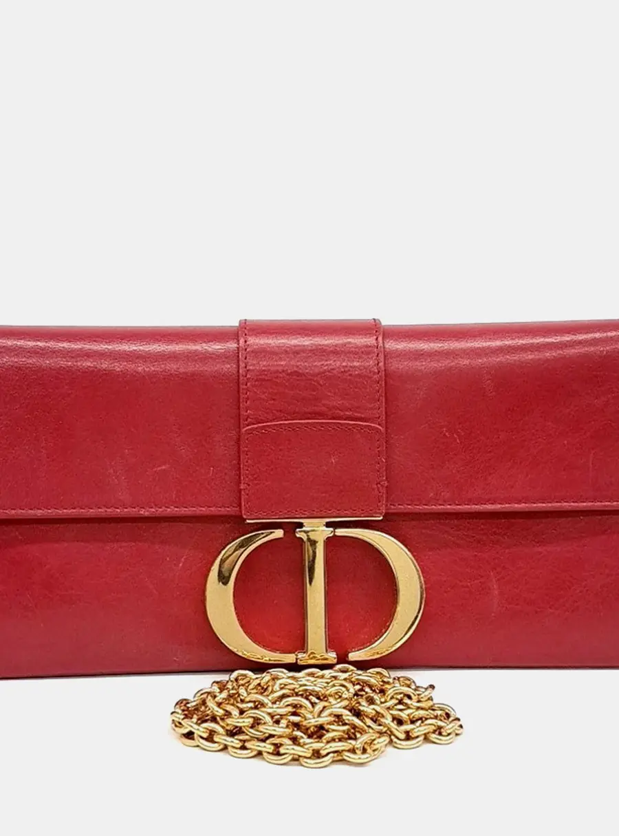 Dior Red Leather 30 Montaine Chain Clutch and Crossbody bag