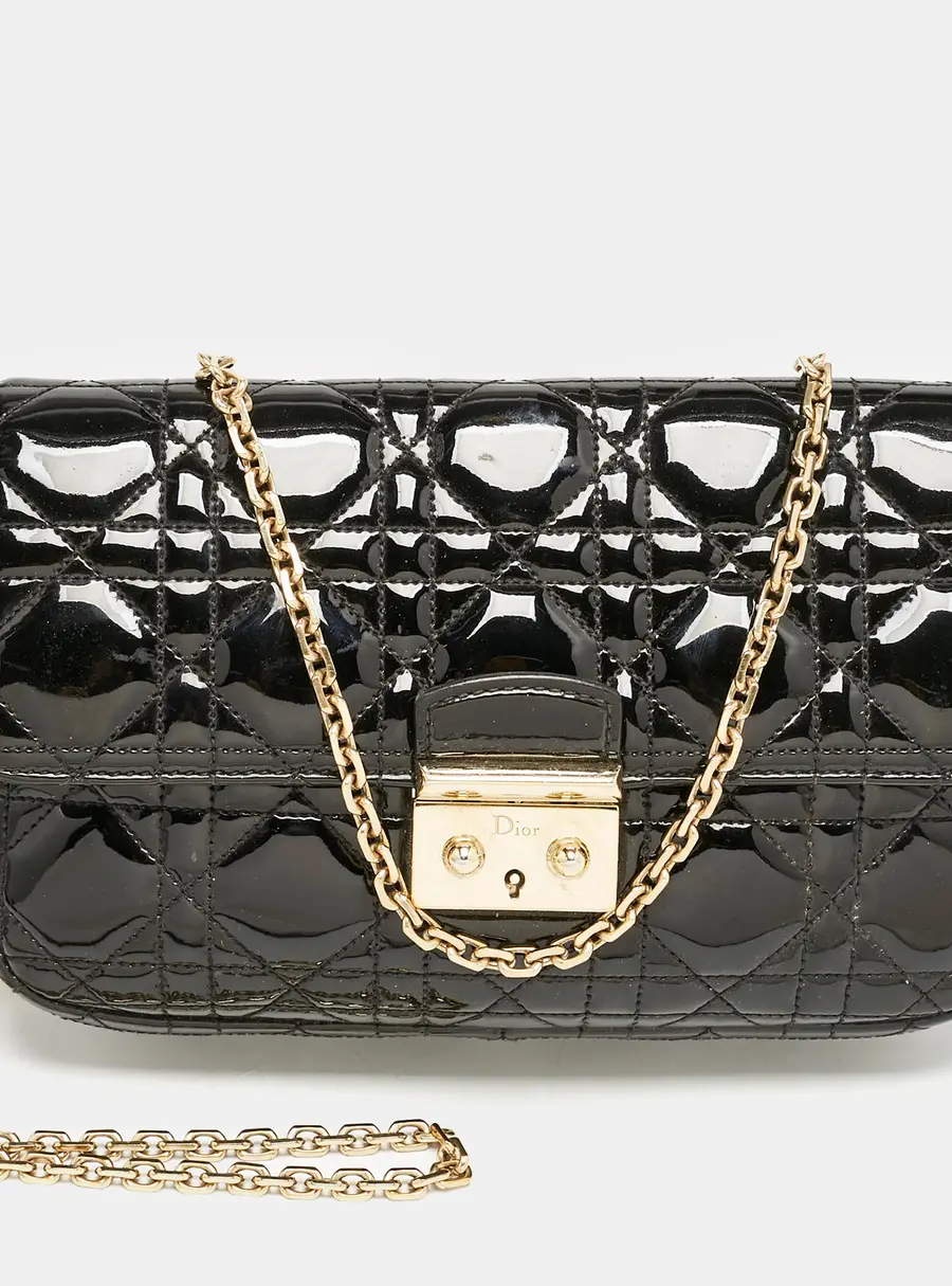 Dior Black Cannage Patent Leather Small Miss Dior Flap Bag