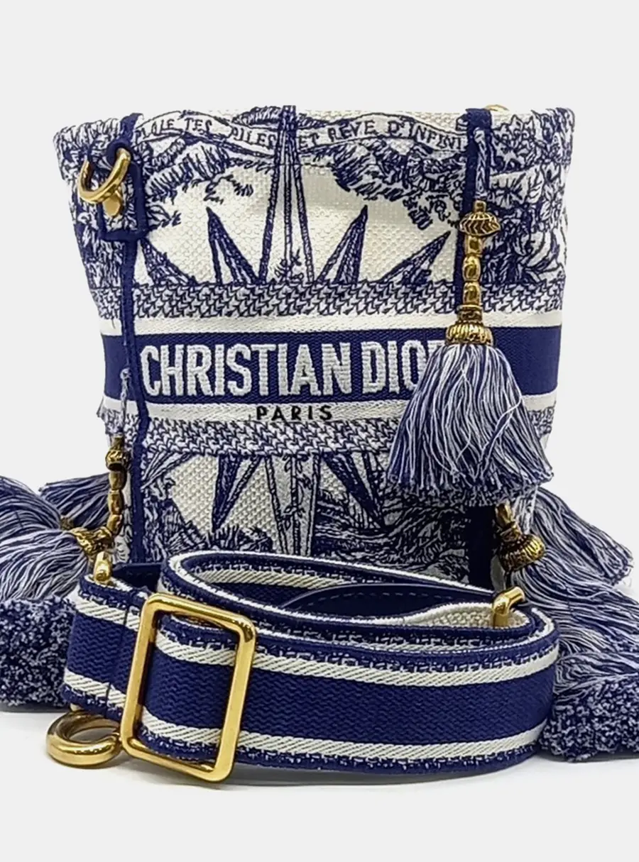 Dior Blue White Canvas D-BUBBLE Bucket Bag Small