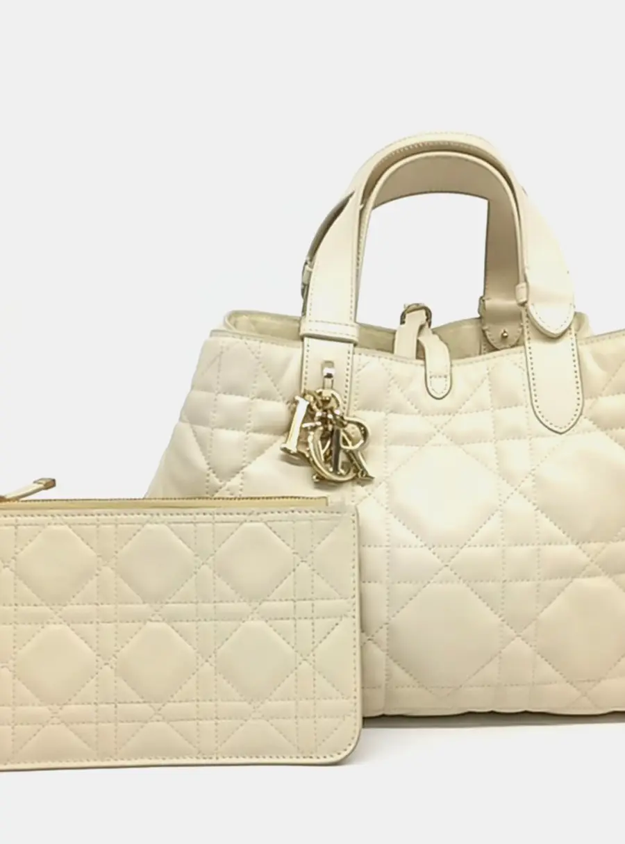 Dior Toujours Medium Beige Leather Top Handle Bag