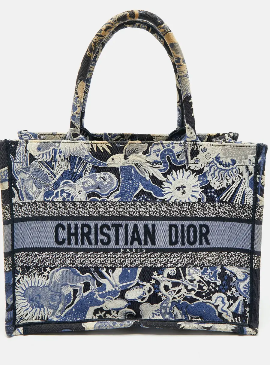 Dior Navy Blue Embroidered Canvas Zodiac Fantastico Book Tote