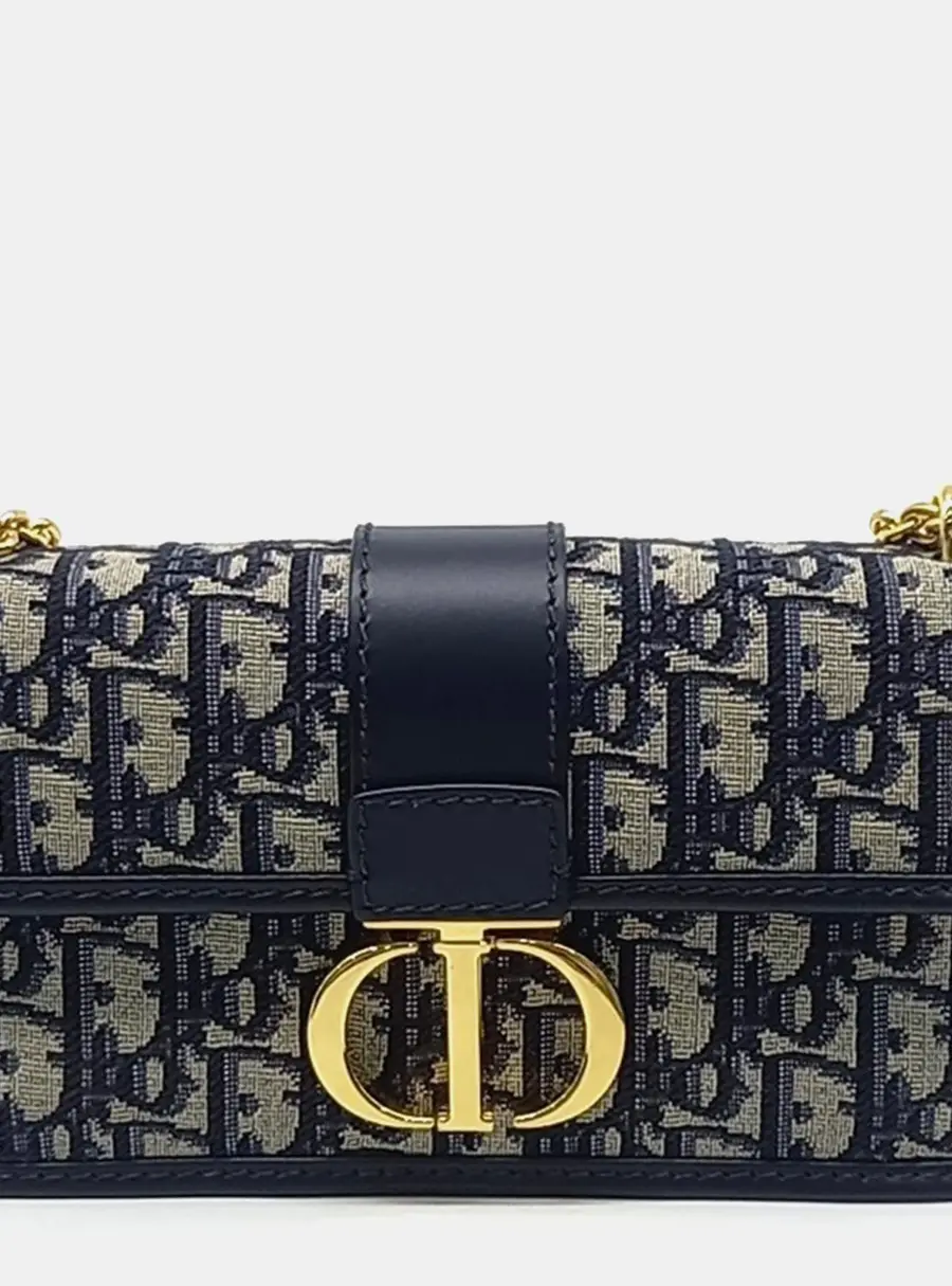 Christian Dior 30 Montaigne East-West Mini Navy Blue Oblique Canvas Shoulder Bag