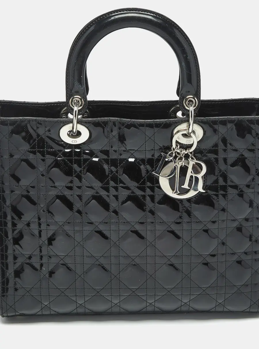 Dior Lady Dior Large Black Patent Leather Tote Bag