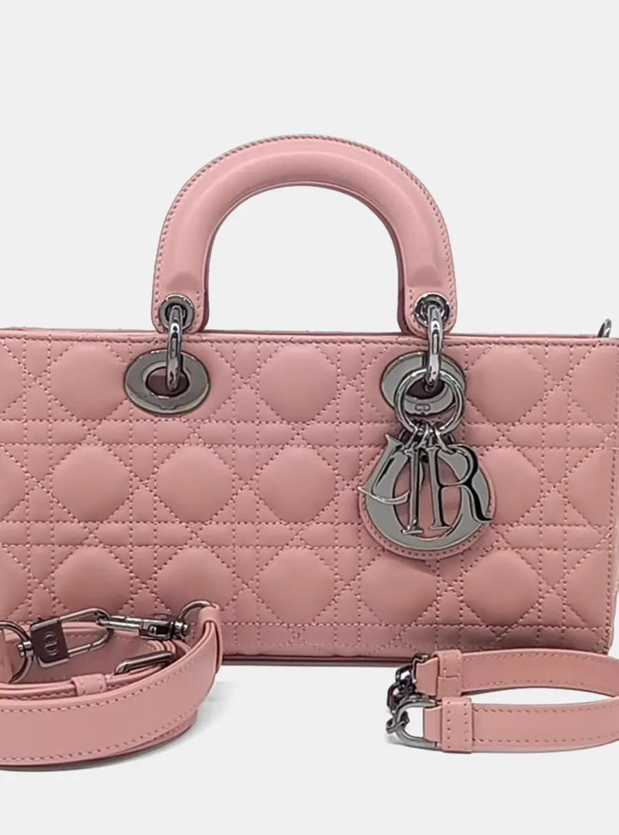 Dior Lady D-Joy Medium Pink Lambskin Leather Top Handle Bag