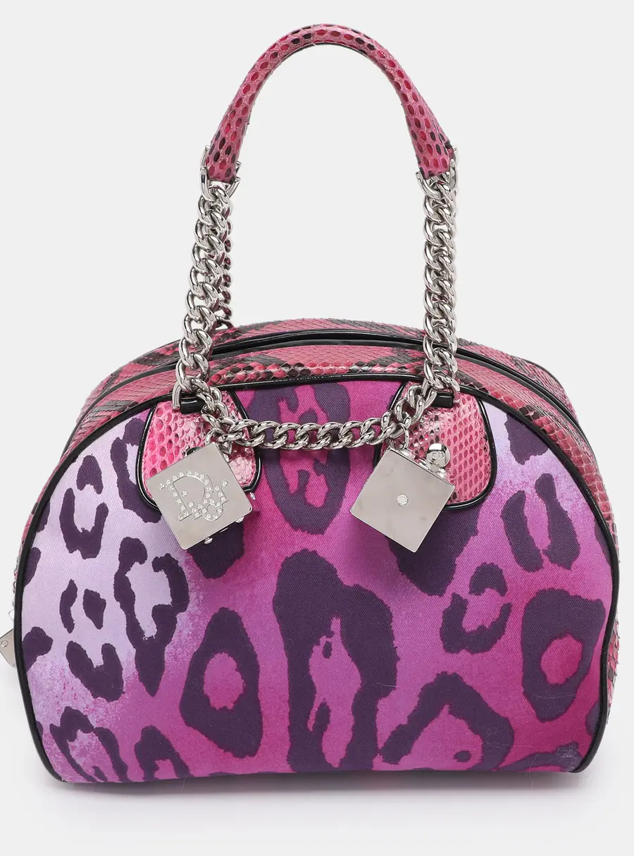 Dior Multicolor Animal Print Canvas and Python Gambler Dice Satchel