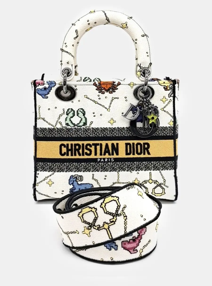 Dior Lady D-Lite Medium Multicolor Fabric Top Handle Bag