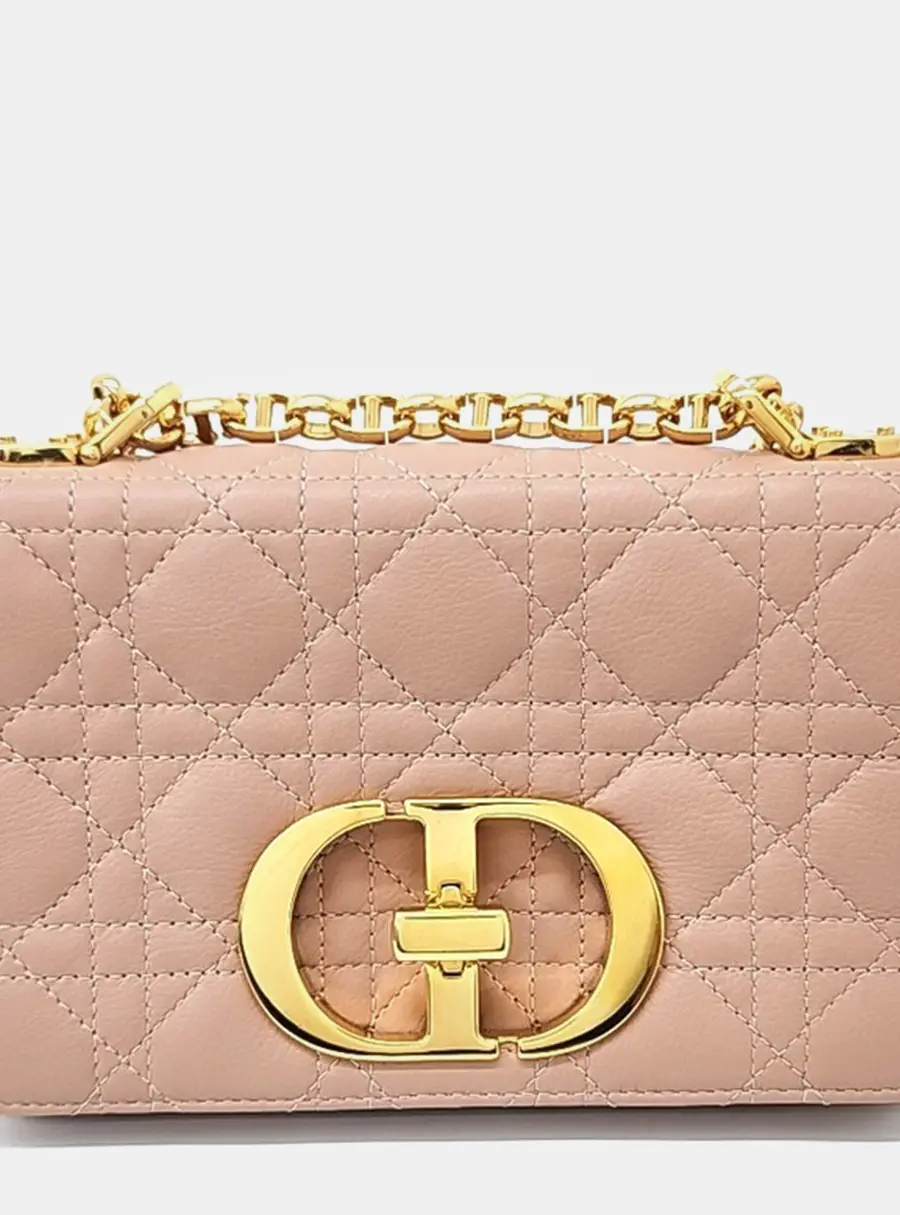 Dior Pink/Beige Leather Caro Small Shoulder Bag