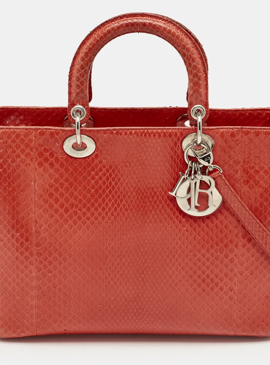 Dior Red Python Large Lady Dior Tote