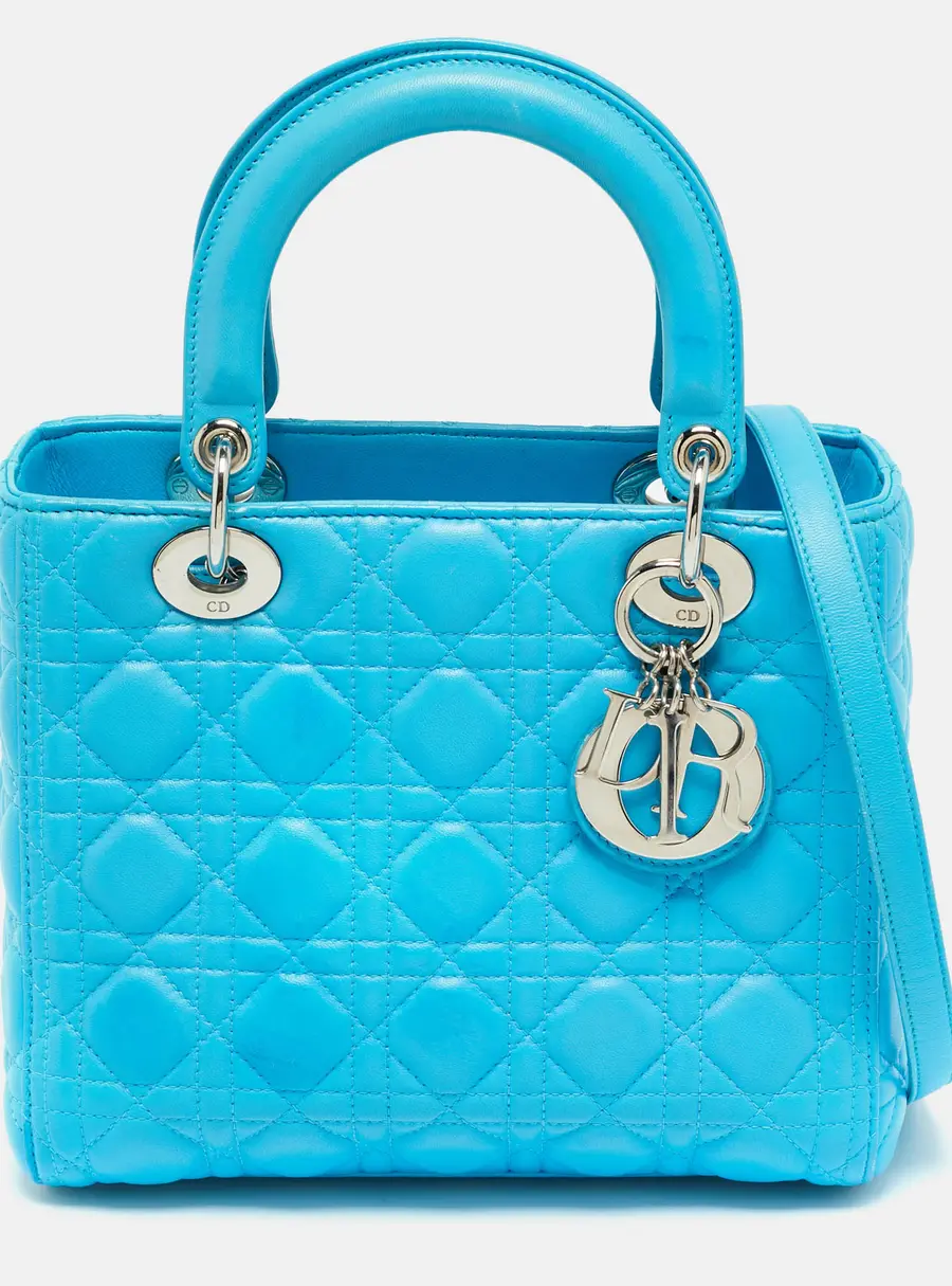 Dior Light Blue Cannage Leather Medium Lady Dior Tote