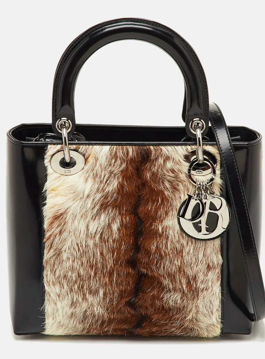 Dior Lady Dior Medium Multicolor Calf Hair and Leather Tote Bag