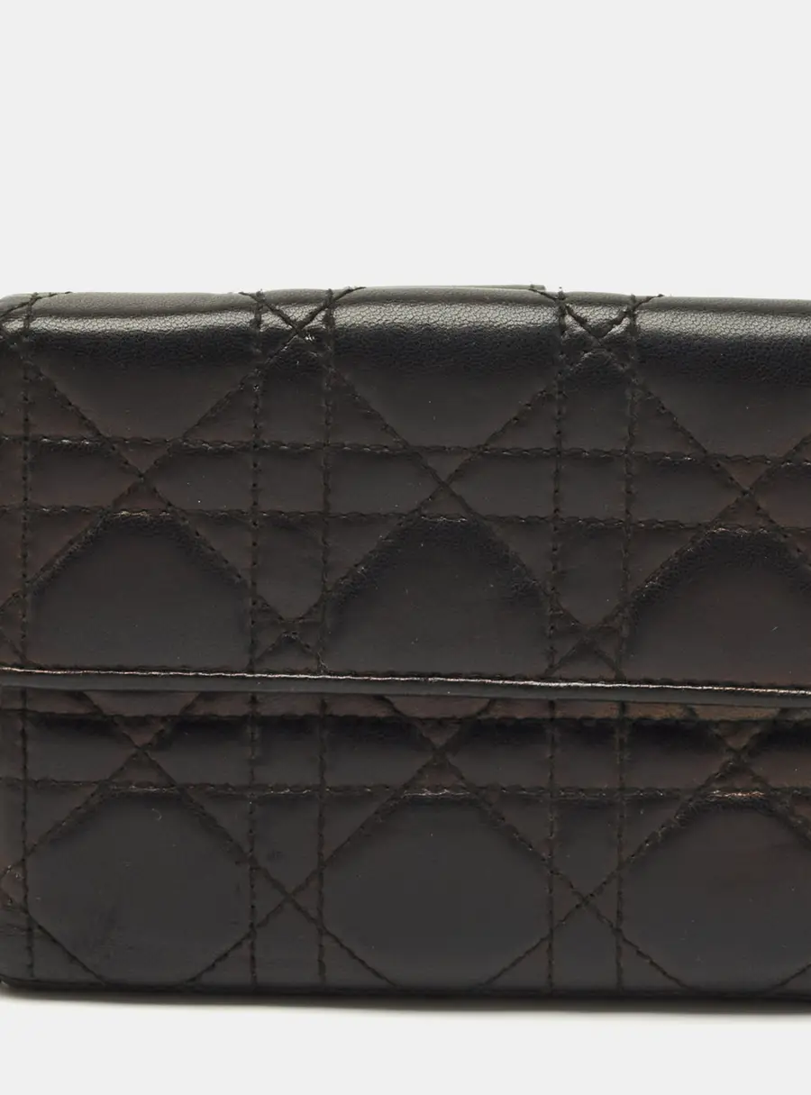 Dior Lady Dior Black Cannage Leather French Wallet