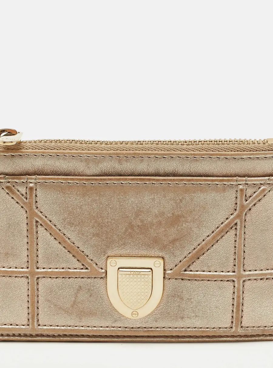 Dior Diorama Metallic Leather Zip Card Holder