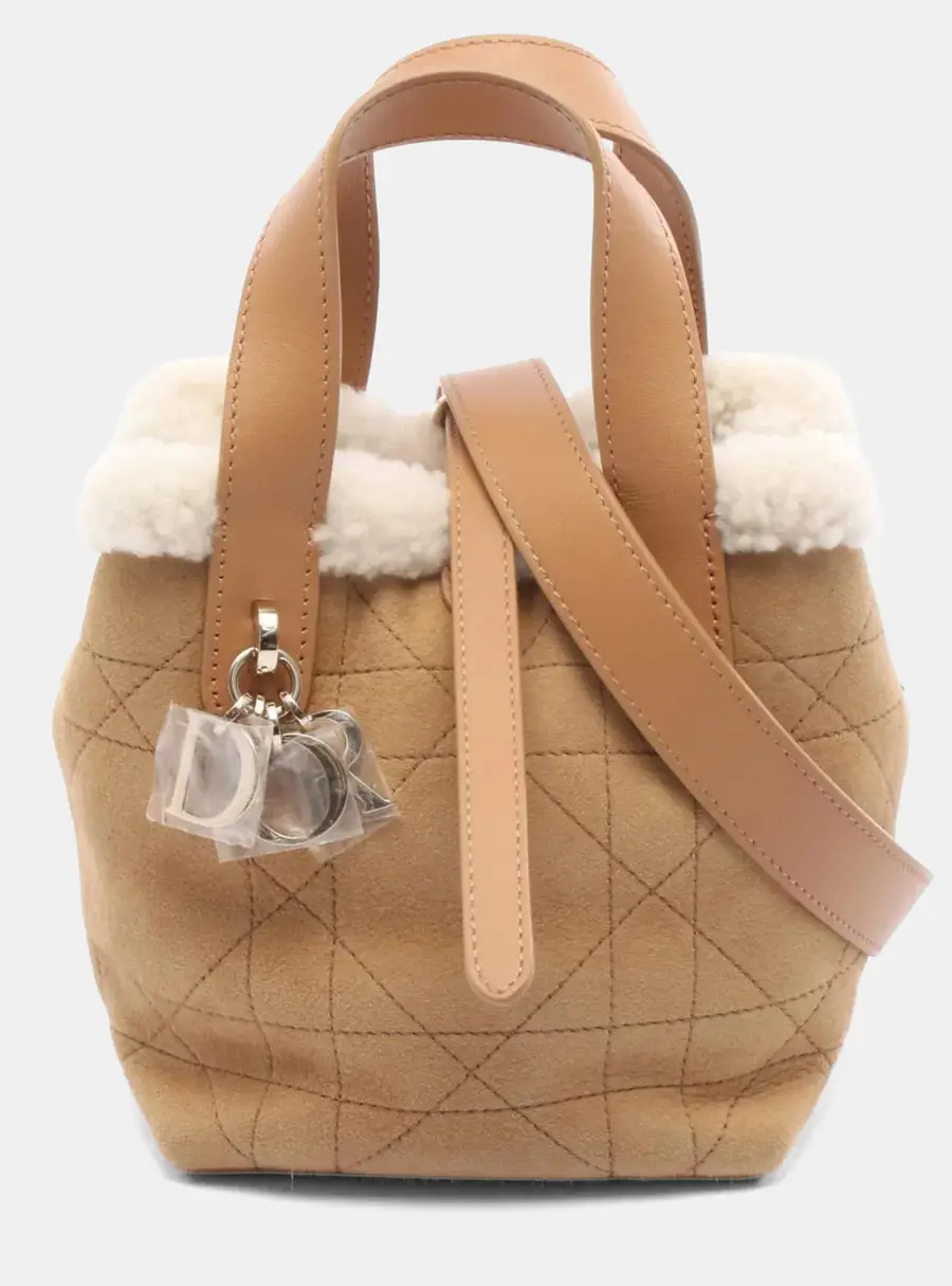 Dior Dioralps Toujours Nano Brown White Mouton Leather Tote Bag