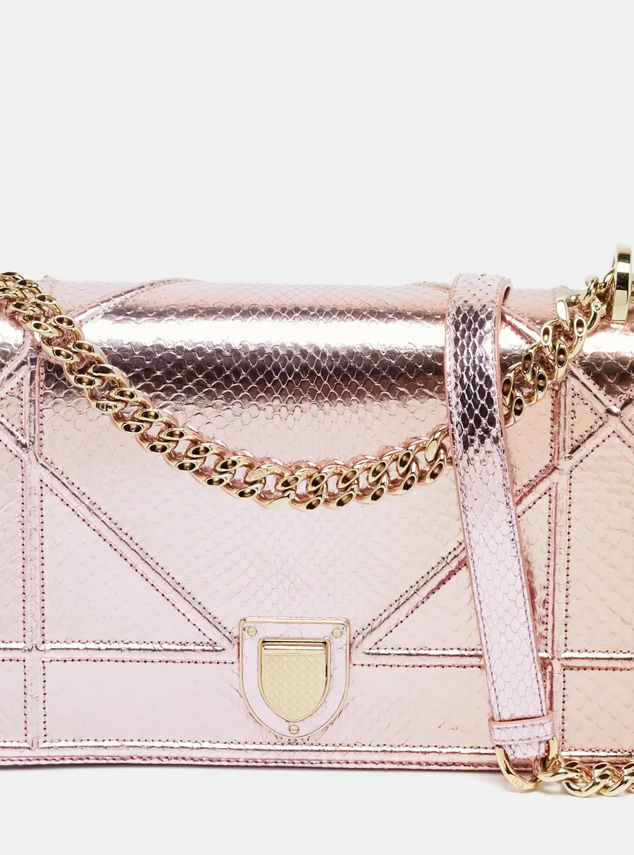 Dior Diorama Medium Metallic Pink Snakeskin Shoulder Bag