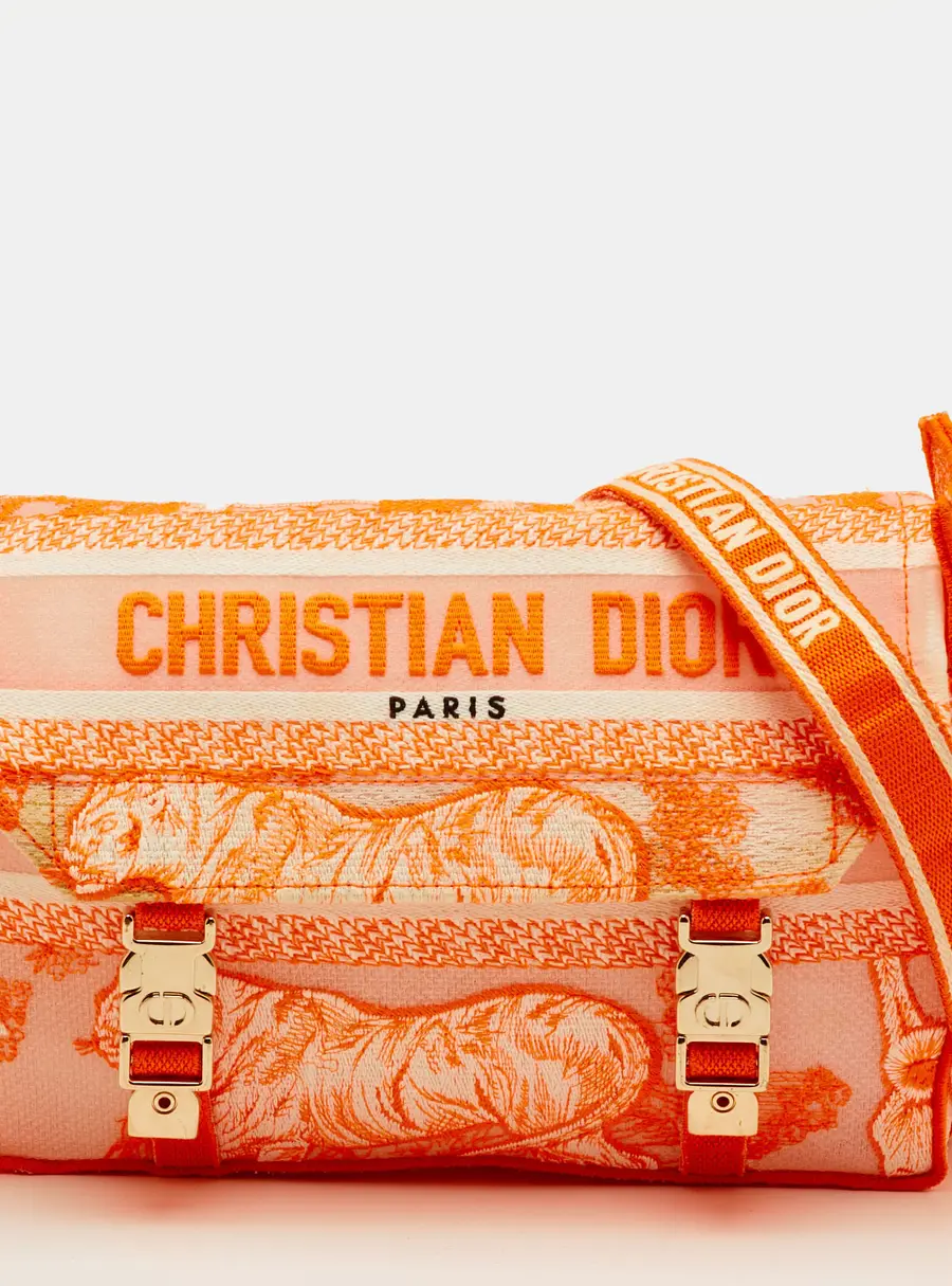 Dior Diorcamp Small Neon Orange/White Canvas Shoulder Bag