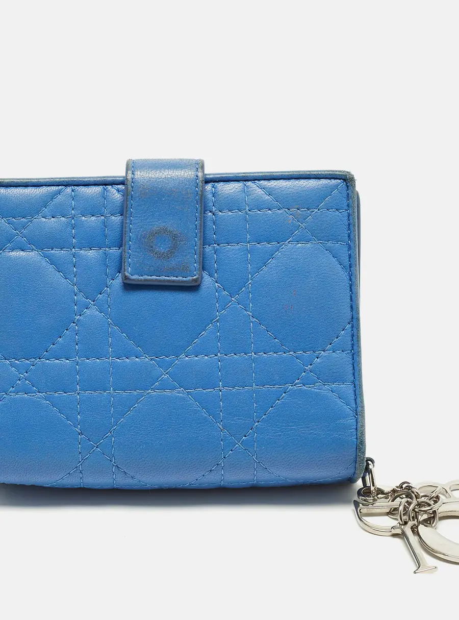 Dior Lady Dior Flap Blue Cannage Leather Compact Wallet