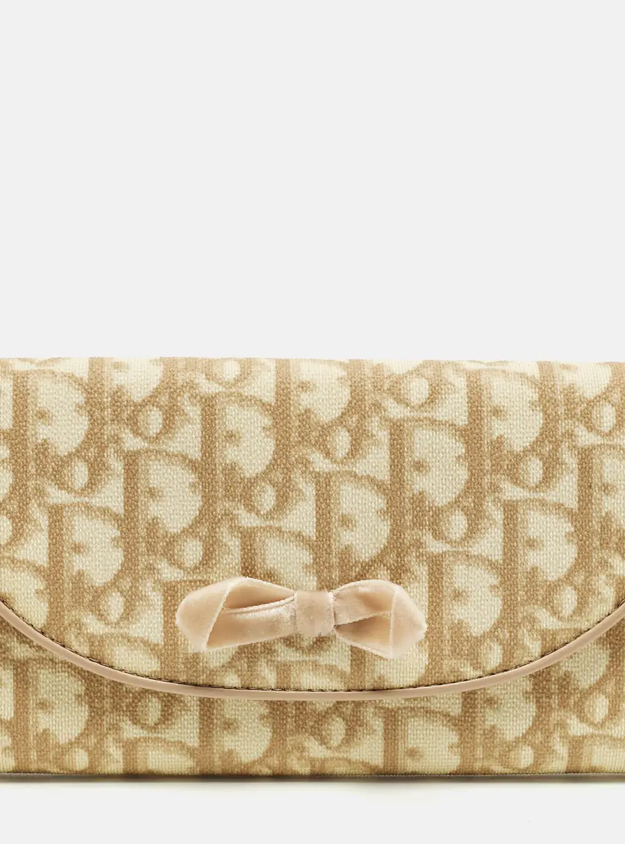 Dior Trotter Cream Oblique Coated Canvas Flap Continental Wallet