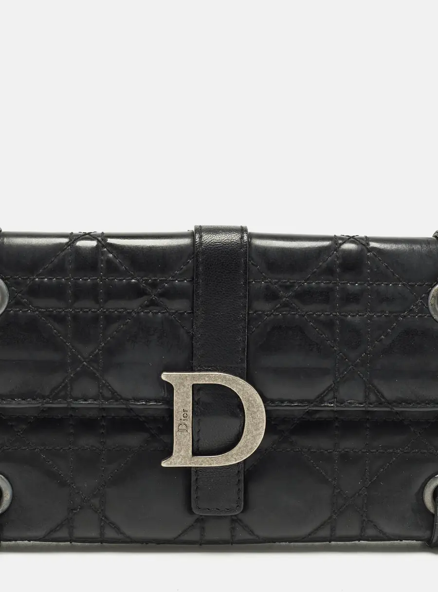 Dior D Logo Black CannageLeather Continental Wallet